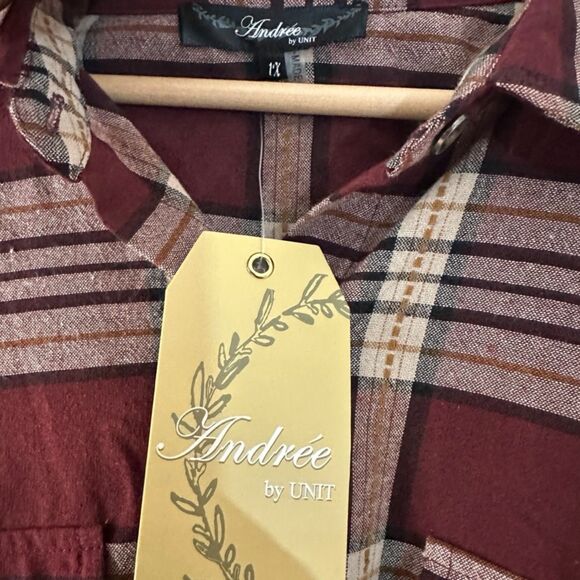 Andree By Unit Plaid Long Sleeve Button Down Cactus Embroidered Red NWT Plus 1X - Picture 5 of 9